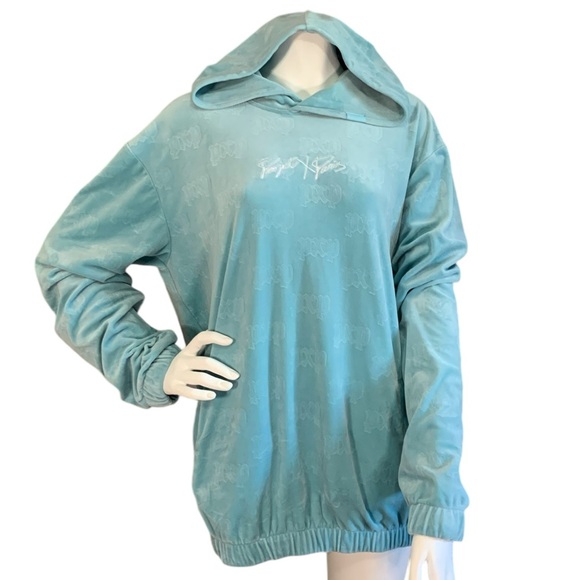Project X Paris hoodie, light blue/teal velour.  Perfect item. Oversized small. - Picture 1 of 7